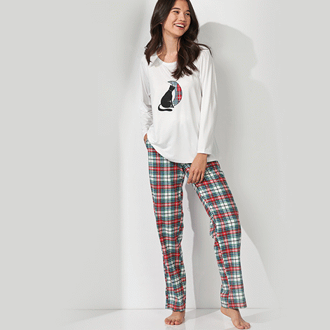 Plaid Pyjama Set with Cat Print
